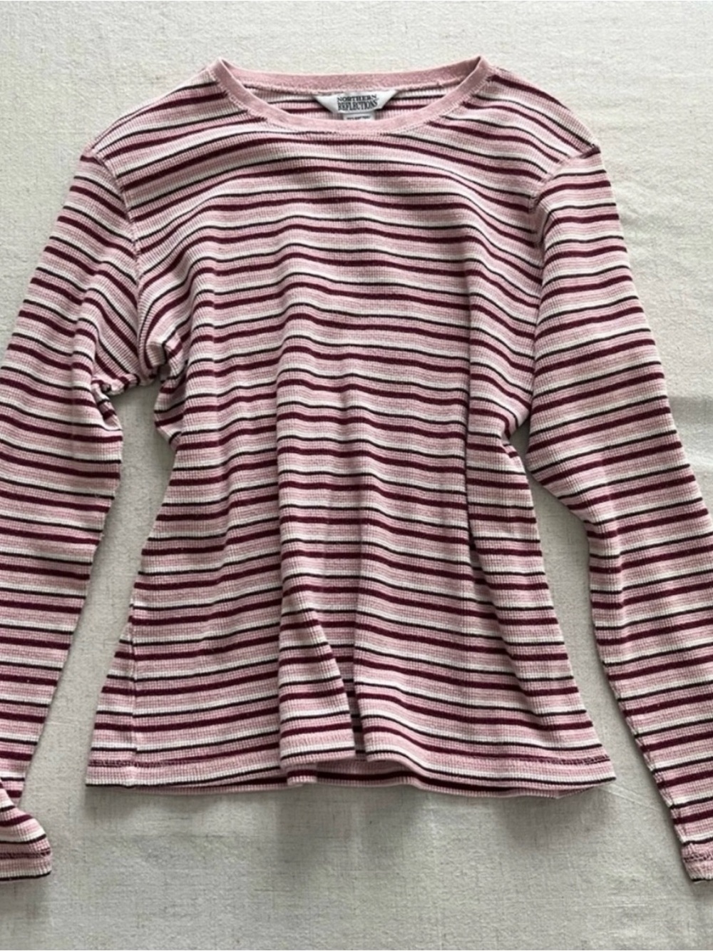 Northern Reflections Pink and Burgundy Striped Long-Sleeve Top Size M